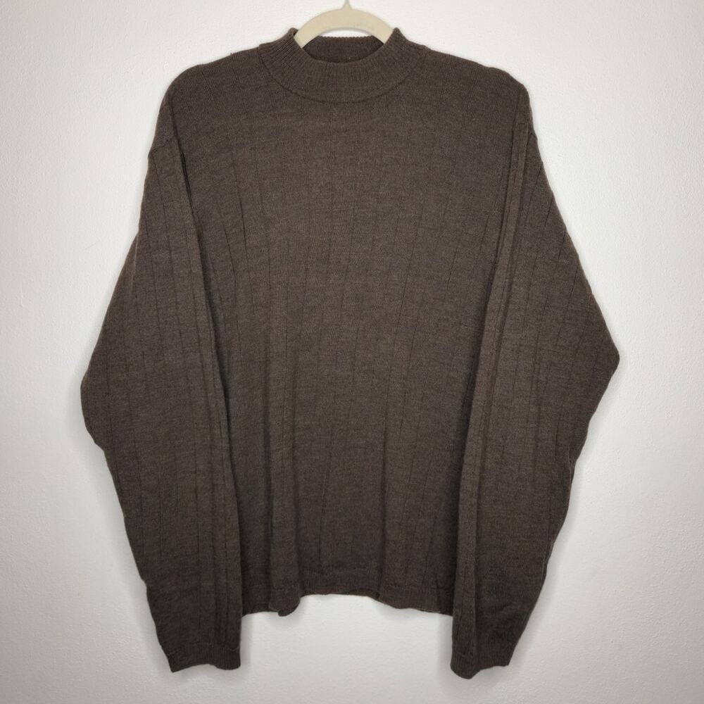 Vintage Brandini Italy Made Extrafine Merino Wool Brown Sweater Office Skate LG